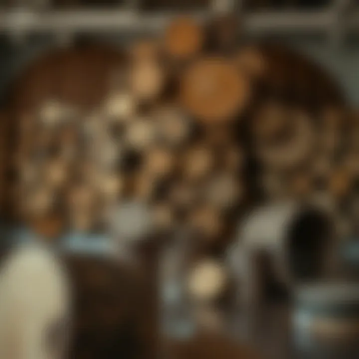 Artistic display featuring unfinished wood circles in a contemporary installation