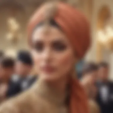 An elegant turban styled for a formal event, highlighting its versatility in fashion