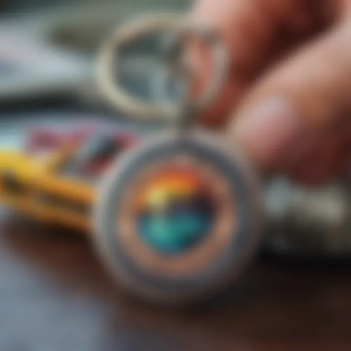 A close-up of a customized keychain with vibrant colors