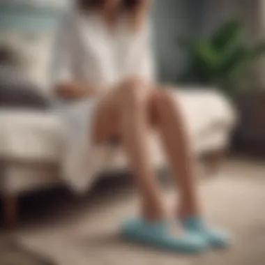 Relaxation Moments with Massage Slippers Woman enjoying relaxation while wearing massage slippers at home