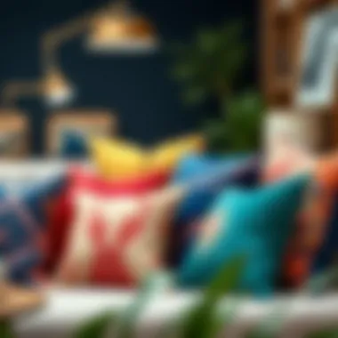 A vibrant collection of throw pillow covers displayed on a modern couch