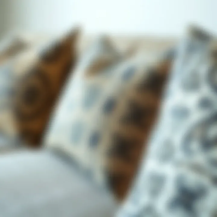 A close-up of intricate patterns on throw pillow covers