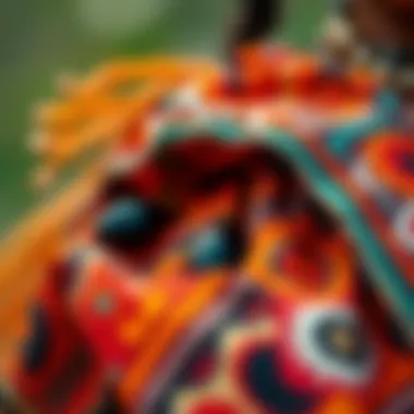 Sustainable Materials in Tribal Fashion Close-up of sustainable materials used in tribal print clothing