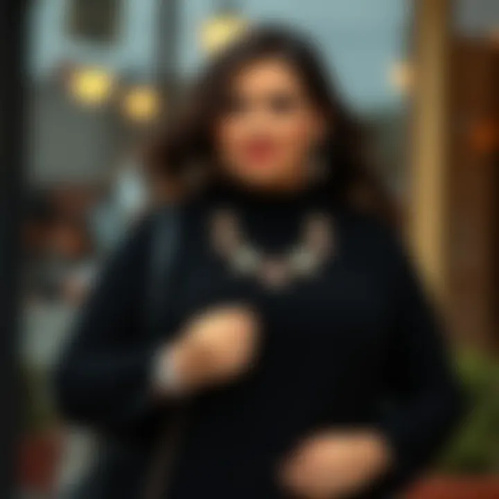 Accessorizing a plus size black sweater dress with statement jewelry