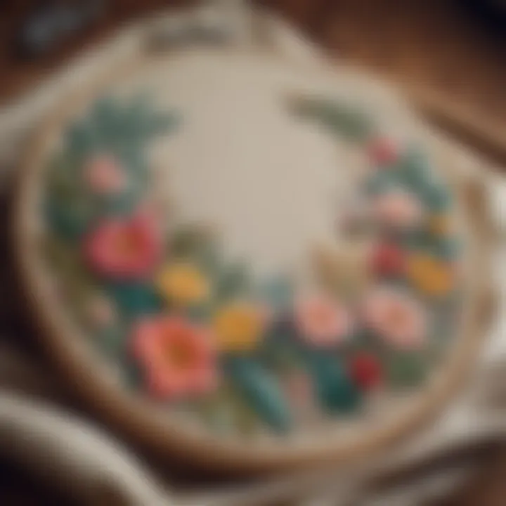A well-maintained vintage wooden embroidery hoop with lush fabric ready for stitching.