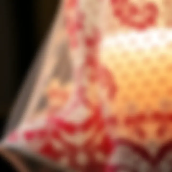 Close-up of intricate lace patterns in wedding netting