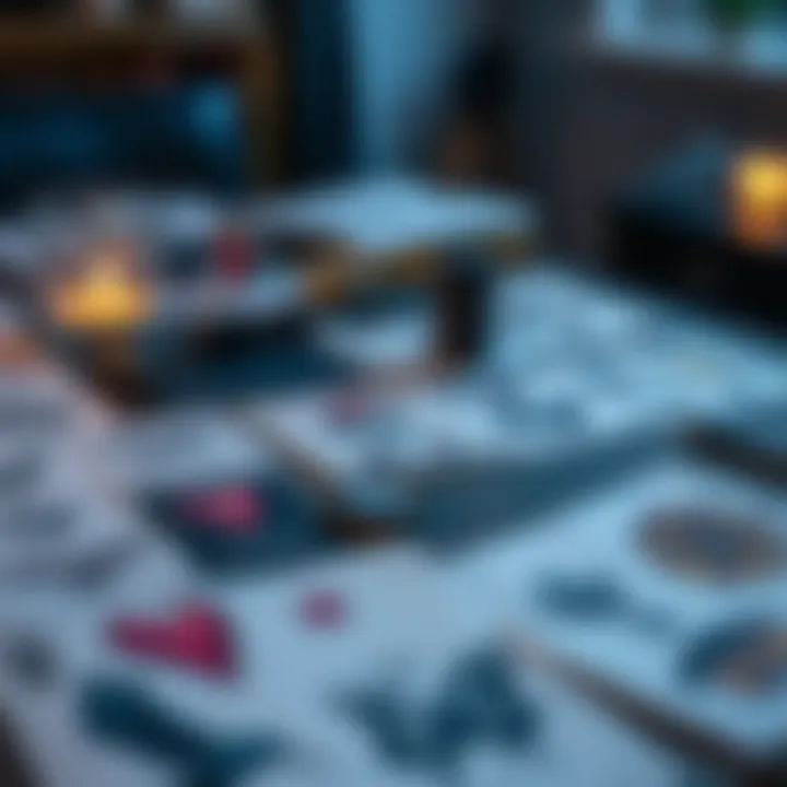 Creative Selection of Tattoo Designs A thoughtful selection of temporary tattoo designs laid out creatively on a table.