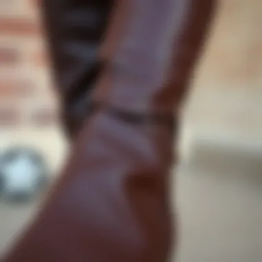 Material Texture of Thigh High Boots Close-up of the material texture of thigh high heel boots