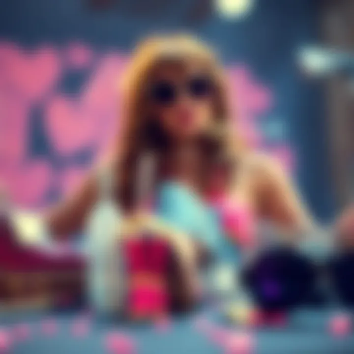 An array of iconic accessories including platform shoes and oversized sunglasses.