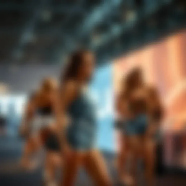 A fashionable event featuring women in dresses with shorts.