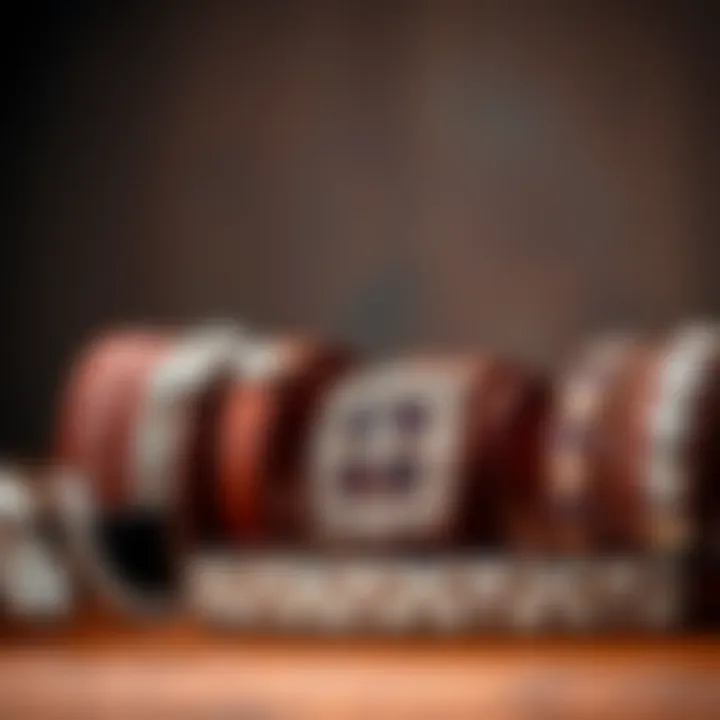 A collection of various styles of rhinestone belts displayed elegantly