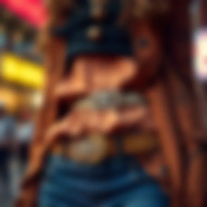 A stylish outfit accessorized with a beautiful rhinestone belt