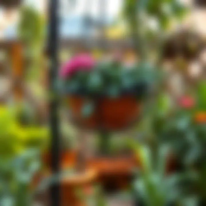Stylish wrought iron wall hanging planter enhancing outdoor garden space