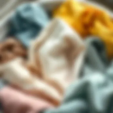 Diverse Fabrics in Soaking A close-up of different fabric types soaking in a laundry bucket