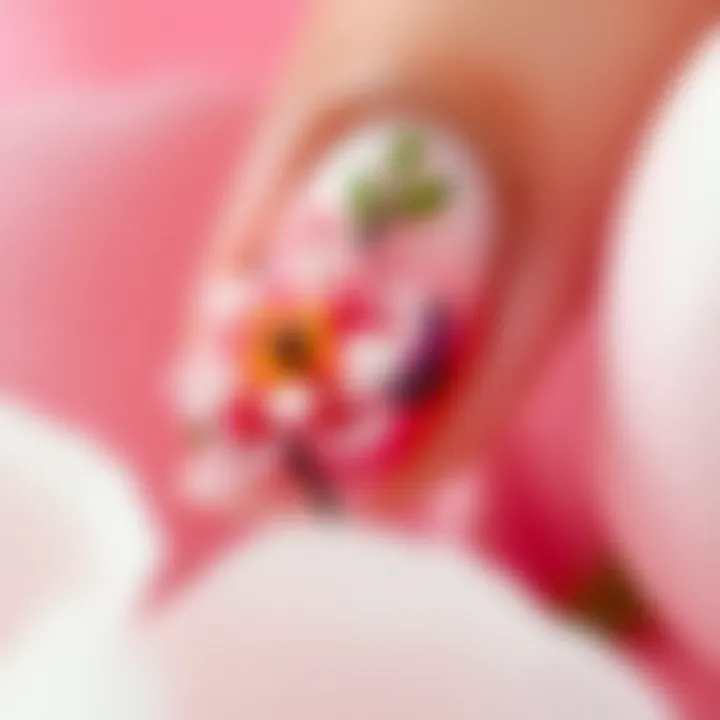 Close-Up of Flower Nail Art Close-up of a beautifully crafted flower fake nail art.