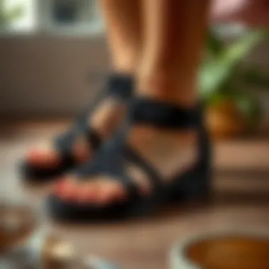 Refined Look: Black Sandals with Exquisite Detailing Stylish black sandals featuring exquisite detailing for a refined look