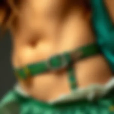 Craftsmanship in Green Garter Belts A close-up of green garter belt craftsmanship highlighting fine materials