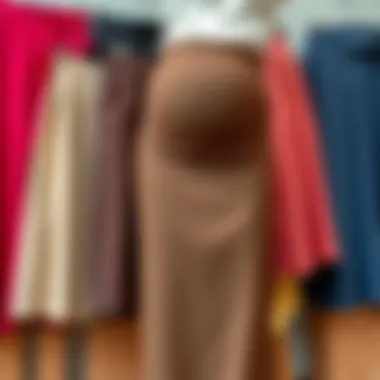 Selection of high waisted skirts in various fabrics and colors