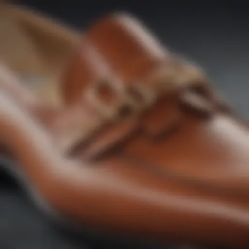 Close-up of horsebit detail on a luxurious driving loafer