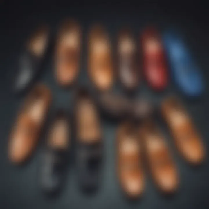 Various styles of horsebit driving loafers on display