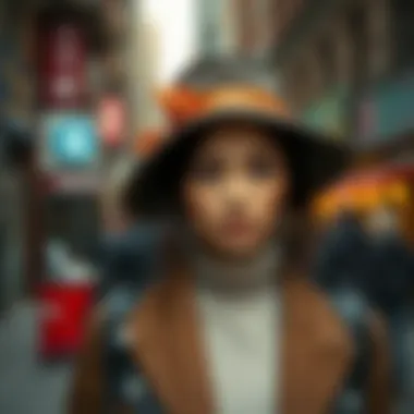 Fashionable individual wearing the hat in an urban setting