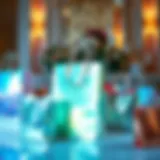 Elegant display of iridescent gift bags under soft lighting