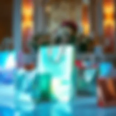 Sophisticated Arrangement of Iridescent Gift Bags Elegant display of iridescent gift bags under soft lighting