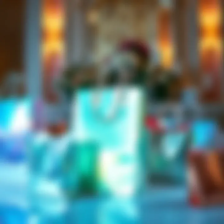 Sophisticated Arrangement of Iridescent Gift Bags Elegant display of iridescent gift bags under soft lighting