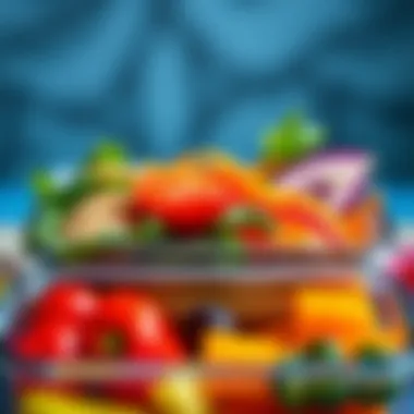 Colorful Ingredients for Visual Appeal Close-up view of colorful ingredients in a layered lunch box