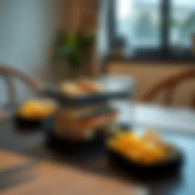 Elegant Presentation of a Meal Elegant presentation of a layered lunch box on a dining table