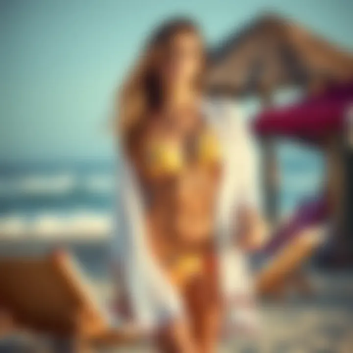 A stylish beach cover-up draped elegantly over a vibrant swimsuit.