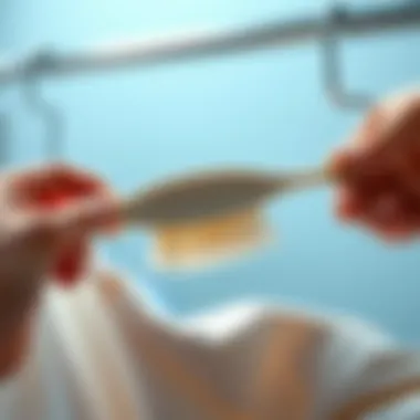 Demonstrating proper usage of a lint trap cleaner brush