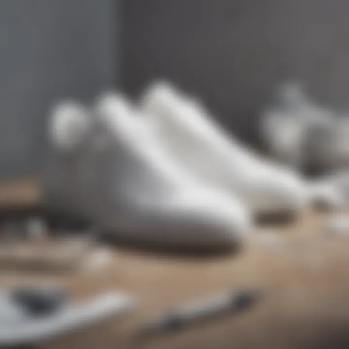 Ethical production process of minimal white leather sneakers in a workshop