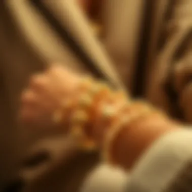 Modern styling of gold bead bracelets in fashion