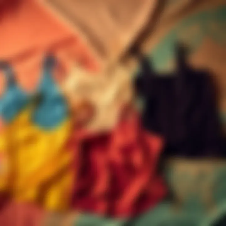 A collage of different camis styles laid out on a colorful backdrop