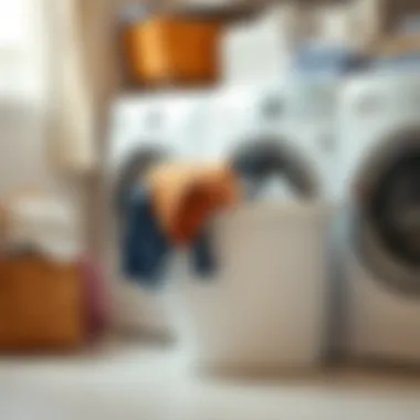An Organized Laundry Experience A clean, organized laundry space featuring a laundry bucket with garments