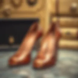 Elegant peep toe pump heels showcased against a vintage backdrop