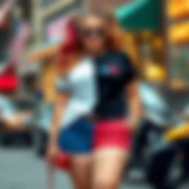 An ensemble featuring plus size Harley Quinn shorts paired with accessories for a trendy look.