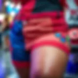 A stylish close-up of plus size Harley Quinn shorts showcasing vibrant colors and unique designs.