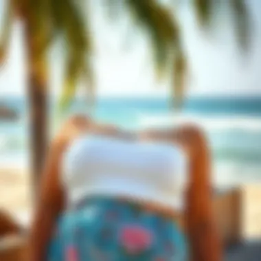 Beach Ready: Stylish Plus Size Summer Look Stylish plus size strapless top shown in a beach setting