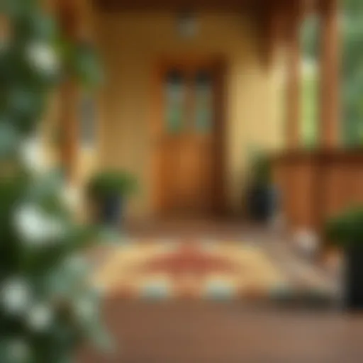 Stylish Scandi door mat on a wooden porch