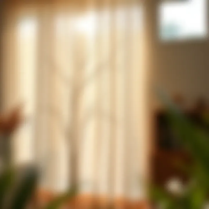 Elegant Sheer Curtain in a Sunlit Space Elegant sheer curtain featuring a delicate tree pattern in a sunlit room