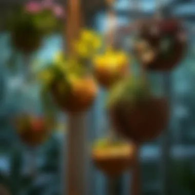 Diverse Plants Flourishing in Hanging Planters Showcase of various plants thriving in coconut husk hanging planters