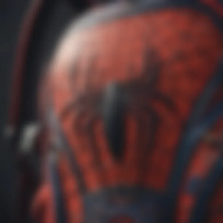 Close-up of the intricate design elements on a Spiderman backpack