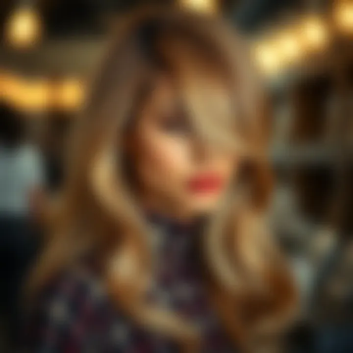 A model showcasing styling versatility of a honey blonde ombre wig