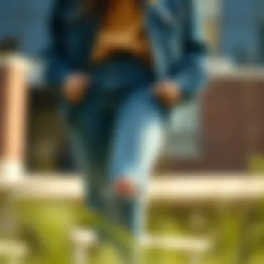 Stylish layering with ripped hem mom jeans and a denim jacket