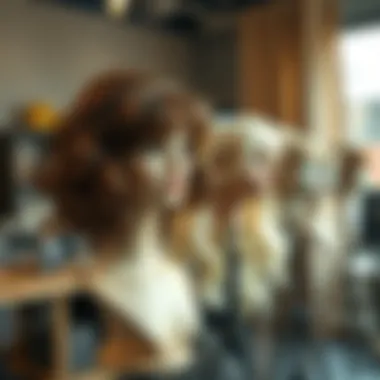 Artistic Wig Styling Techniques Creative arrangement of wigs on stands, illustrating artistic styling techniques.