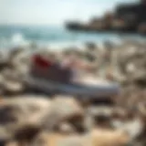 Stylish swim shoes on a rocky beach