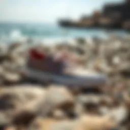 Stylish swim shoes on a rocky beach