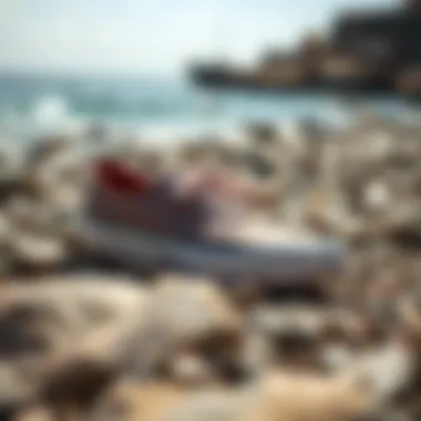 Stylish swim shoes on a rocky beach